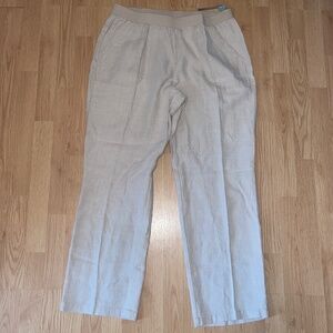 NWT Coldwater Creek Cream / Tan Flax 100% Linen Pull On Stretch Waist Pants